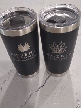 Pair of Two Yeti Black Stainless Tumbler with Lids And Silver Logo Accents NWOT